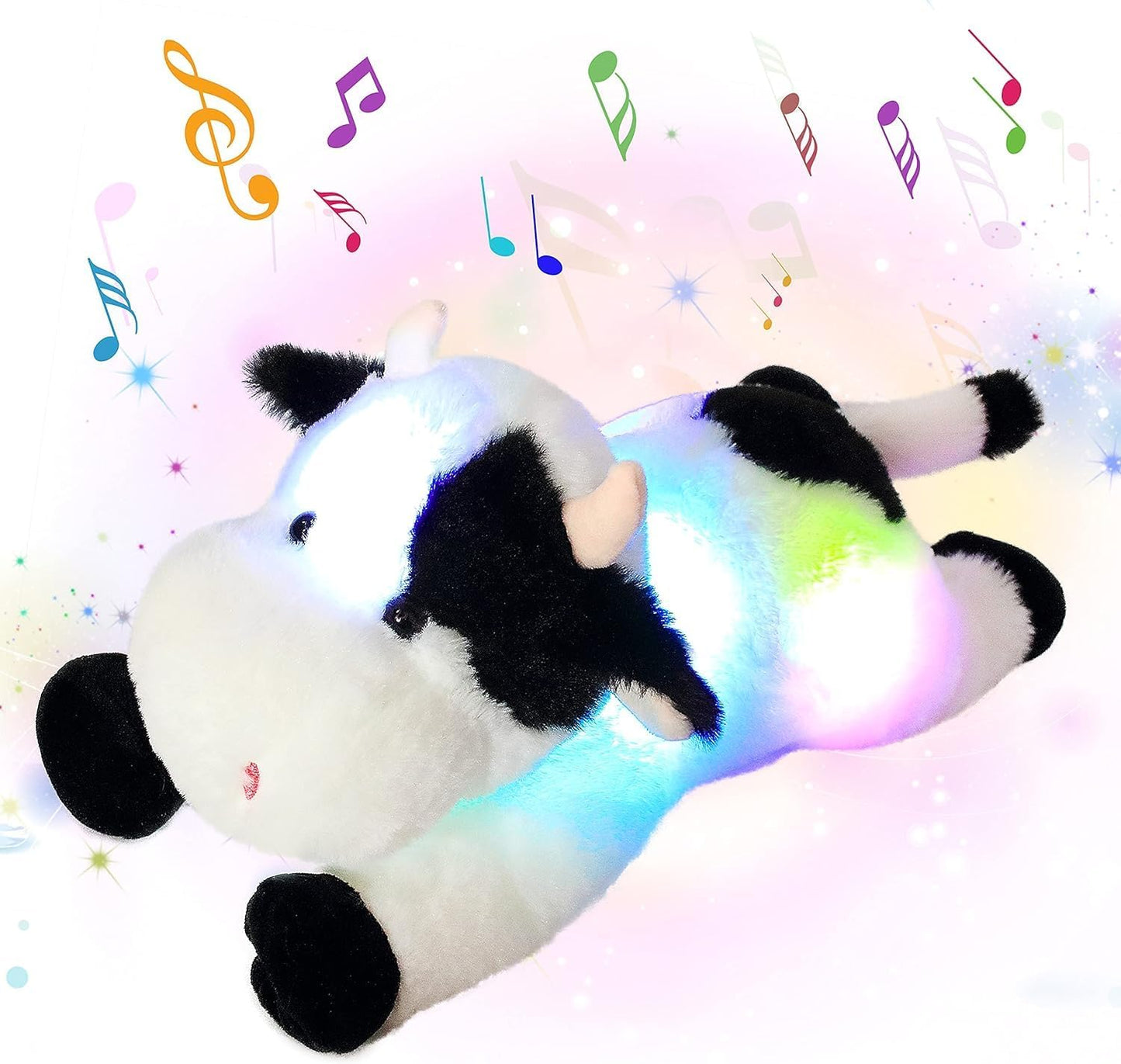 Cuteoy Glowing LED Cow Light-up Nightlight Toys Musical Plush Stuffed Animal Soft Singing Lullabies Birthday Christmas Plushies Gifts for Kids Boys Girls,15.5"