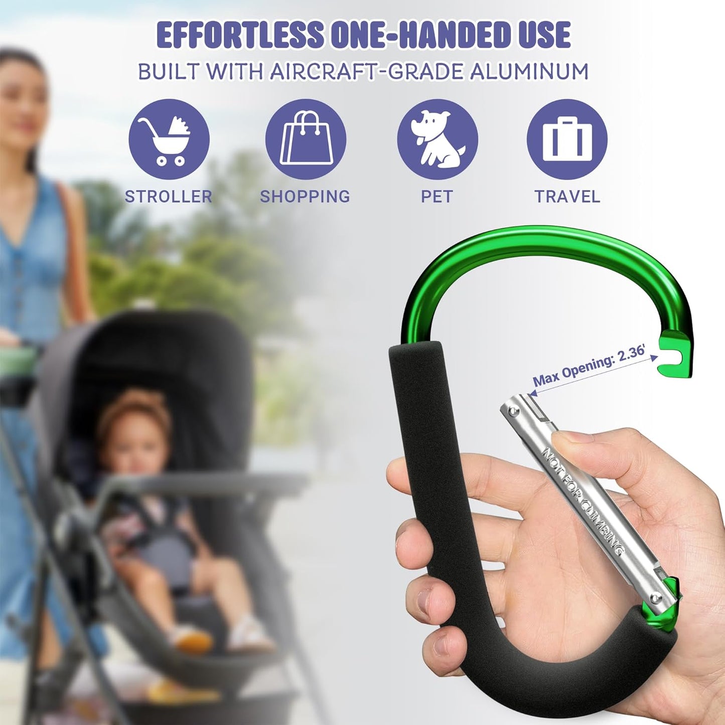 sprookber 6.7 Inch Large Stroller Hooks for Diaper Bags & Purses, Heavy Duty Mommy Hooks for Shopping, Grocery, Backpack – Baby Stroller Accessories, Set of 2 (Green)