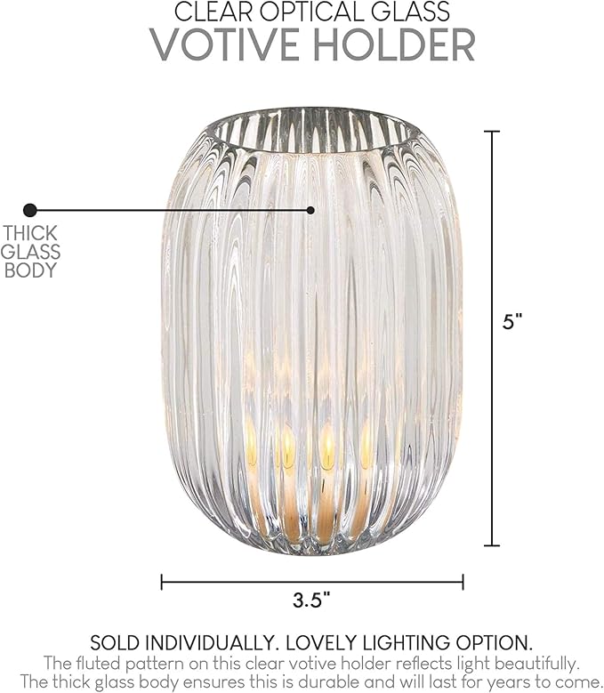 Serene Spaces Living Clear Optical Glass Votive Holder, Perfect for Weddings and Home Décor, Measures 5" Tall and 3.5" Diameter, Set of 12