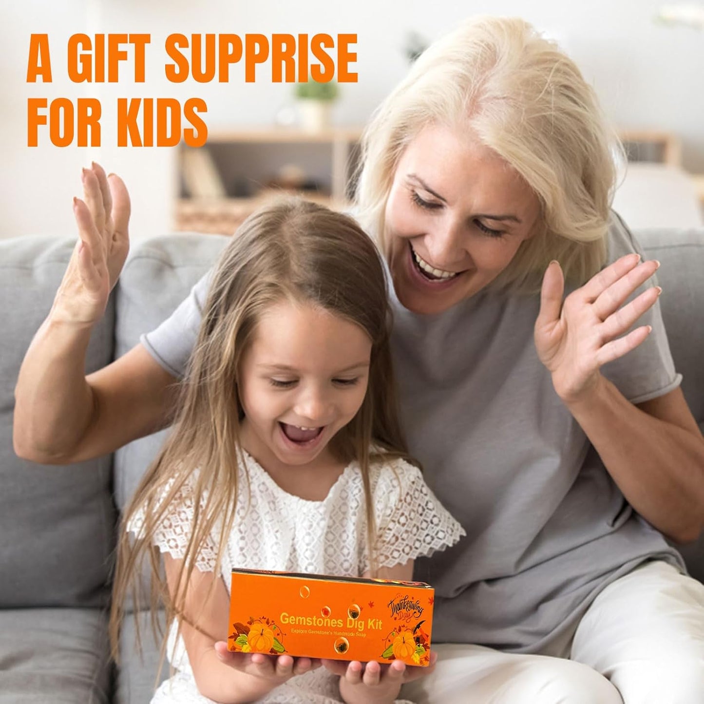 Thanksgiving Gifts for Kids, 3 Pumpkin Orange Bath Soap with Gemstone Inside Dig It Up Kit Halloween Toys Boys Girls Ages 4-5-6-7-8-12 Explore Mining Discover Science Gems Crystal