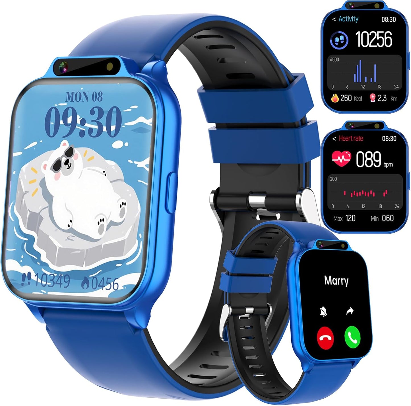 Kids Smart Watch Boys with Fitness & Sleep Tracker, Waterproof Smart Watch for Kids Age 5-12, Sport Modes Heart Rate SOS Button HD Camera DIY Dial Games Music Recorder, NO APP/Phone, Boys Gifts Toys