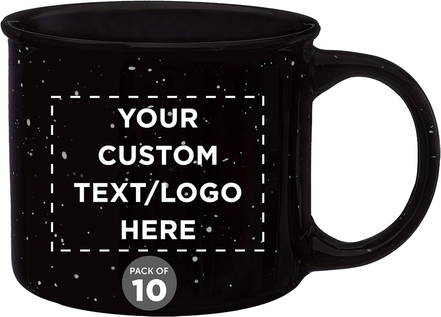 DISCOUNT PROMOS Custom Ceramic Campfire Coffee Mugs 13 oz. Set of 10, Personalized Bulk Pack - Perfect for Tea, Espresso, Cappuccino, Hot Cocoa - Black
