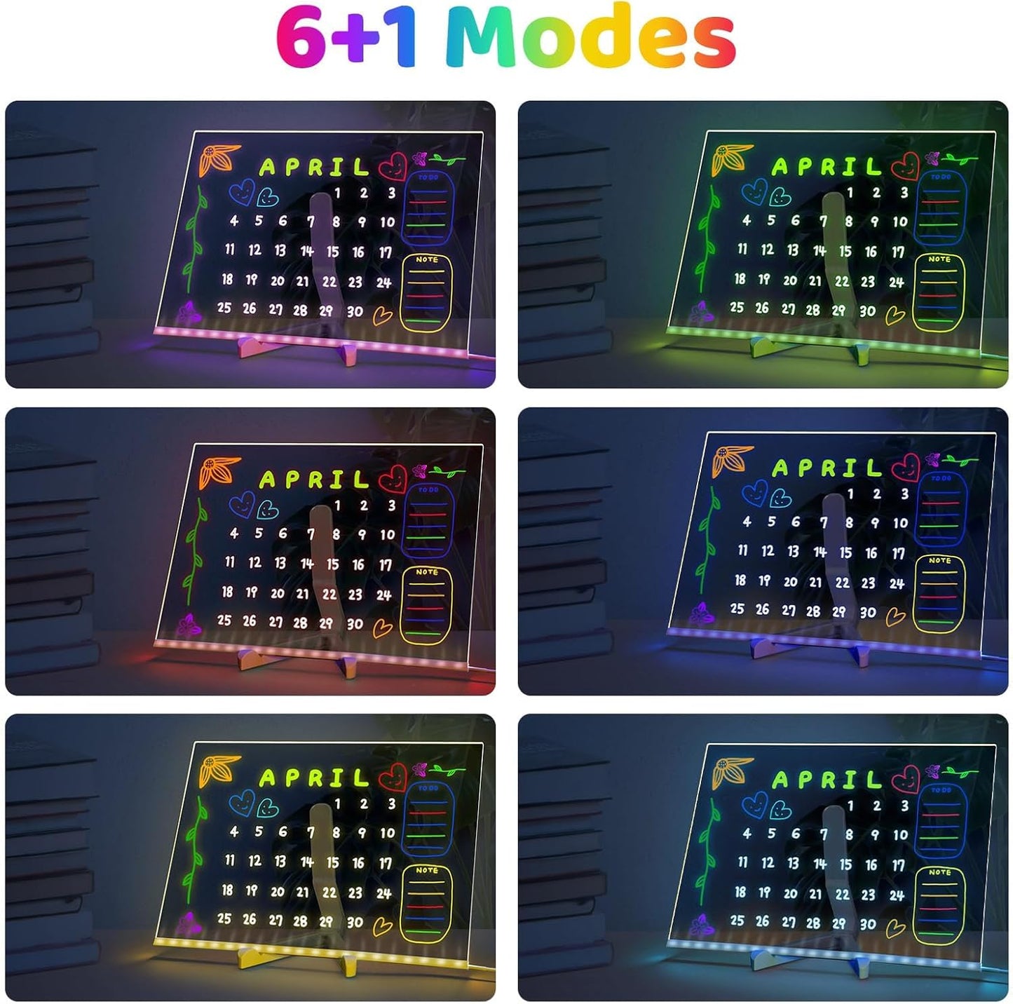 MOUNTCLI 14x10 inch LED Note Board with Colors, 7 Modes Glowing Acrylic Dry Erase Board with Light UP Drawing Memo Board Glow Message Board with 12 Pens for Kid Adult Holiday Gift Toys