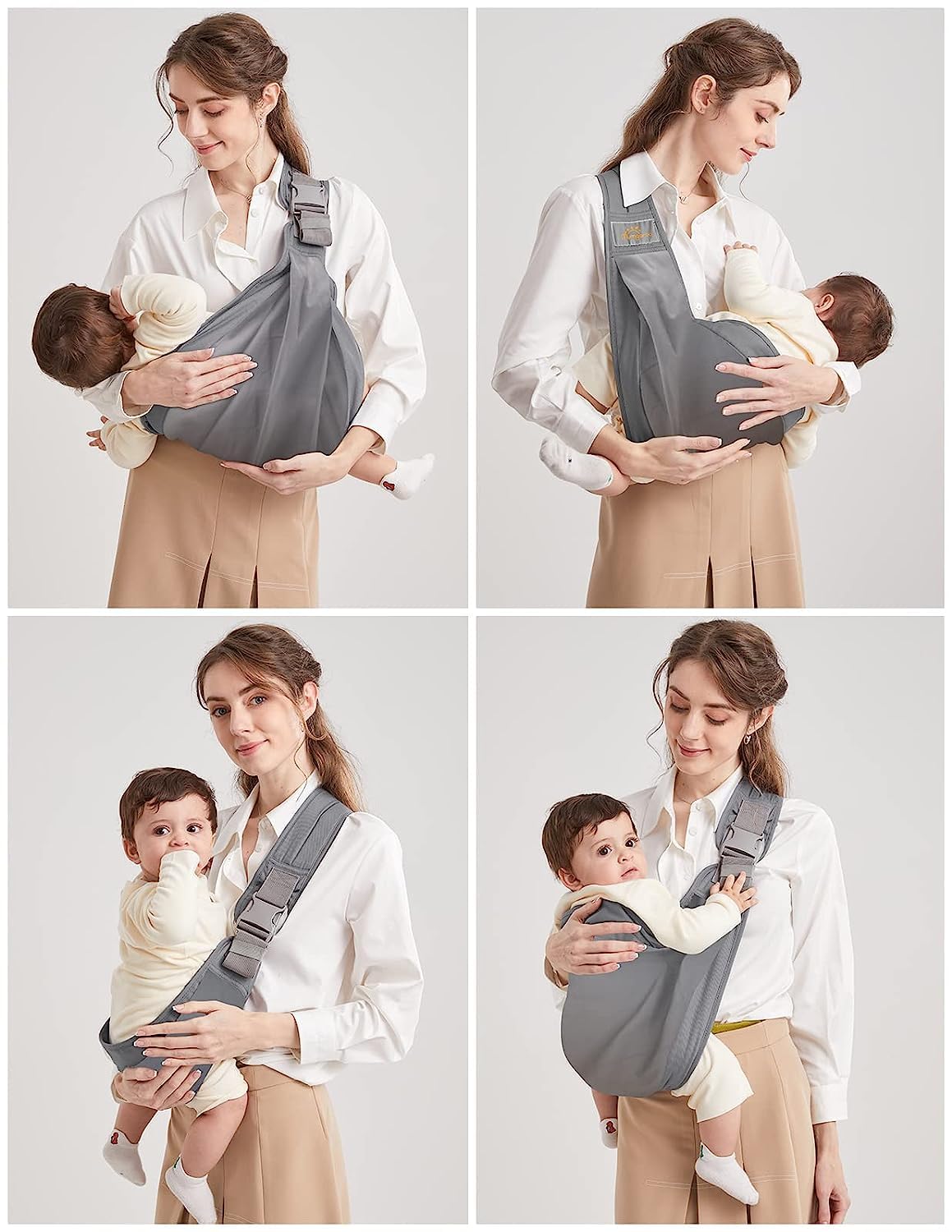 Baby Sling Carrier, Pure Cotton, Ergonomically Adjustable Baby Carrier Newborn to Toddler, Easy to Use, Portable, Ideal for 0-36 Months, Up to 33 lbs (Grey)