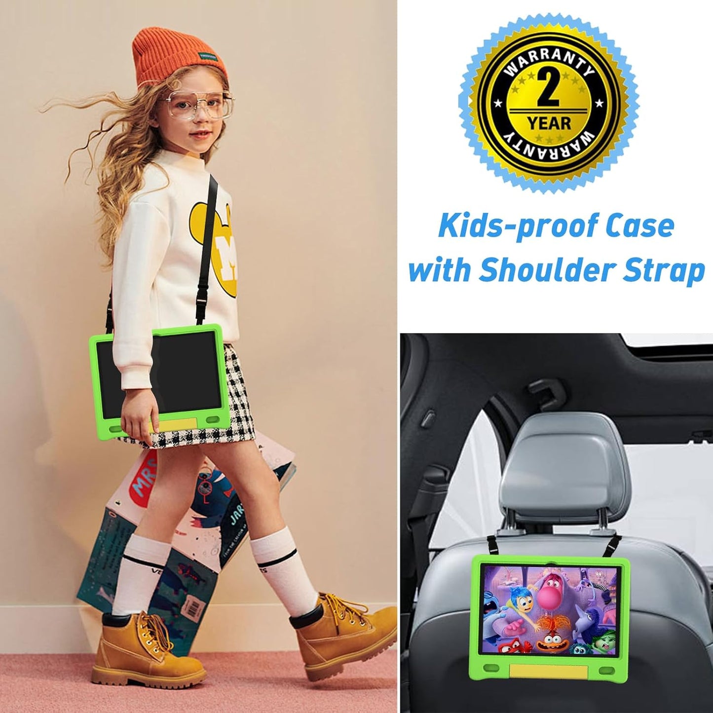 Kids Tablet, 10.1 Inch Tablet for Kids, Android 14, 64GB, Octa-Core CPU, WiFi, Big Battery, Kids Conten, Parental Control, HD Display Children Age 3-12, Bluetooth, Green Shockproof Case