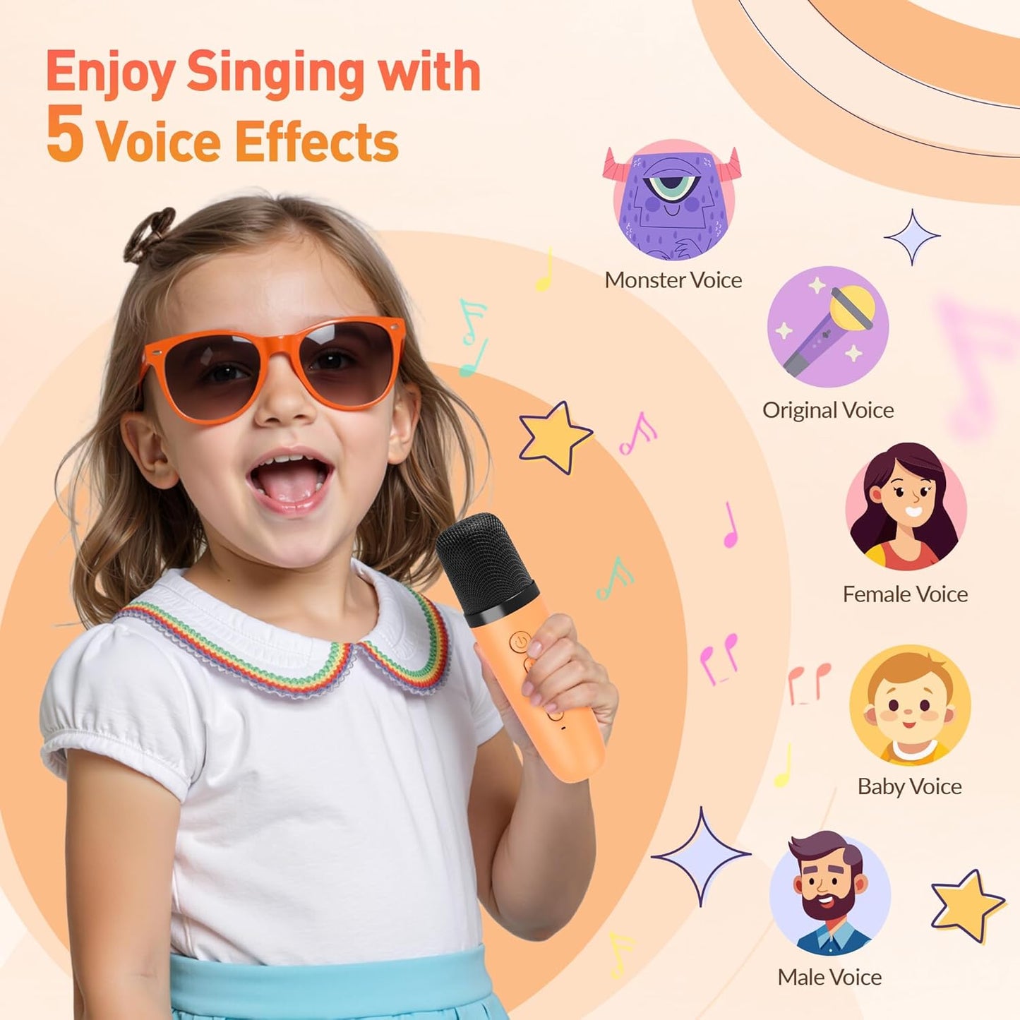 Karaoke Machine for Kids Adults: Mini Portable Karaoke Machine with 2 Wireless Microphones and Lights, Christmas Birthday Gifts for Girls Boys Family Home Party(Orange)