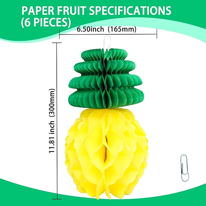Gyufise 6Pcs Pineapple Honeycomb Centerpieces Tissue Paper Pineapple Table Hanging Decorations for Tropical Luau Hawaiian Jungle Party Supplies Favor