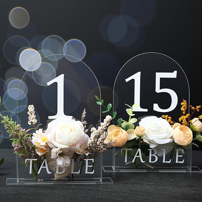 Table Number 1-15 for Wedding Reception Arch Acrylic Wedding Table Number with Flower Trough 5" x 7" Mirrored Rustic Centerpiece for Reception Bridal Shower Party Catering Banquet(Clear)