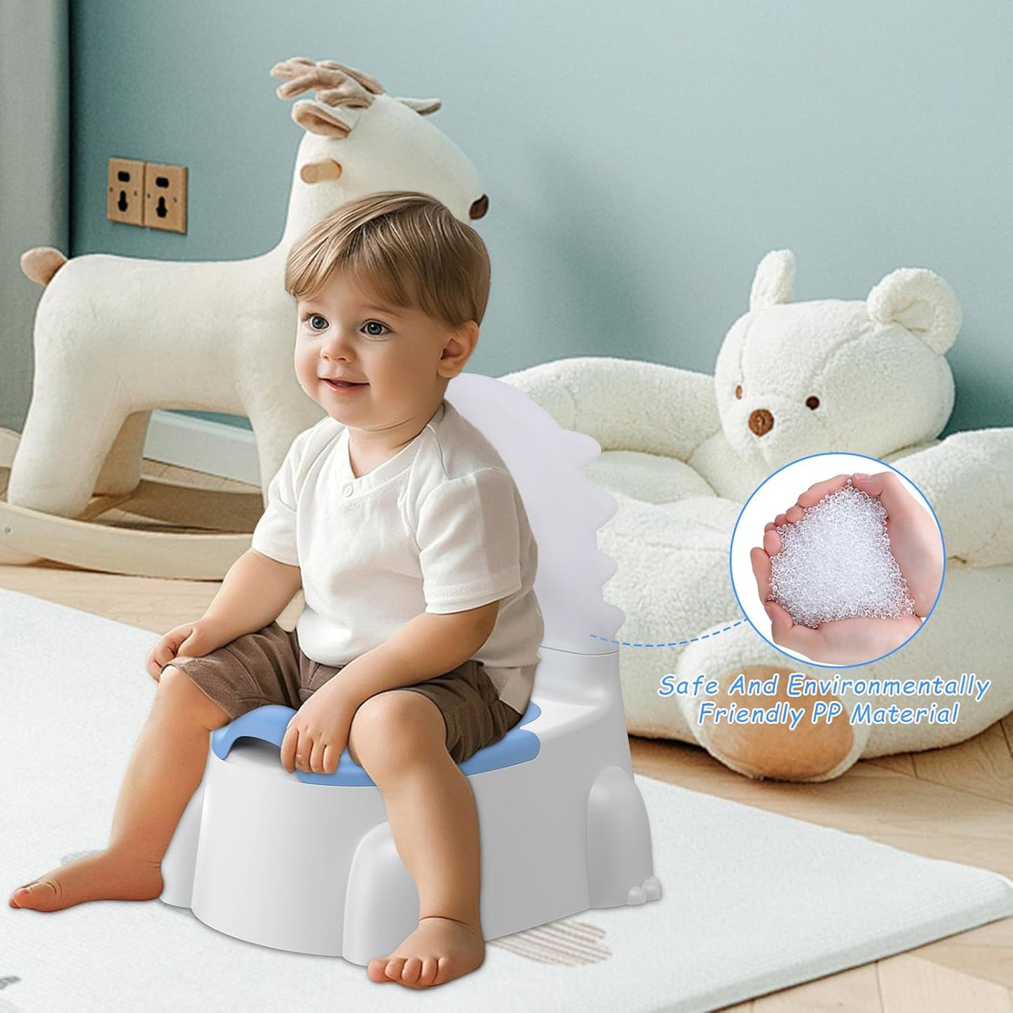 Potty Seat Baby Training Chair Boys Girls Toddler Dinosaur Comfortable children 1-5 years old Baby toilet Animal seat with lid back potty trainer (indigo)