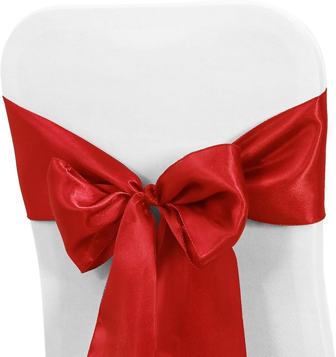 Obstal 10 PCS Burgundy Satin Chair Sashes Bows for Wedding Reception- Universal Chair Cover Back Tie Supplies for Banquet, Party, Hotel Holiday Event Decorations