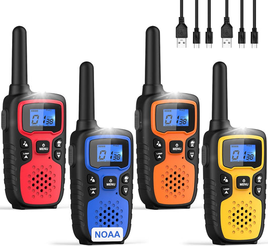 Wishouse Walkie Talkies for Adults Long Range-Rechargeable 4 Pack 2 Way Radios, Hiking Accessories Camping Gear Xmas Birthday Gift for Kids Family with Lamp,SOS Siren,NOAA Weather Alert,Easy to Use