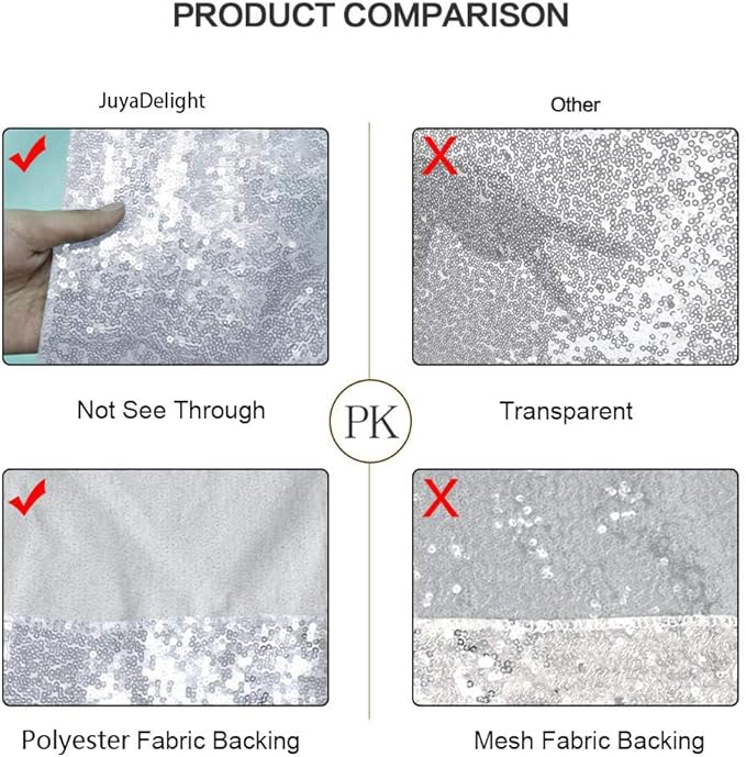 Juya Delight Sequin Backdrop Curtain Non-Transparent Sequin Photography Background Backdrop Curtain for Birthday Party Wedding Festival Ceremony 6FTx8FT Silver