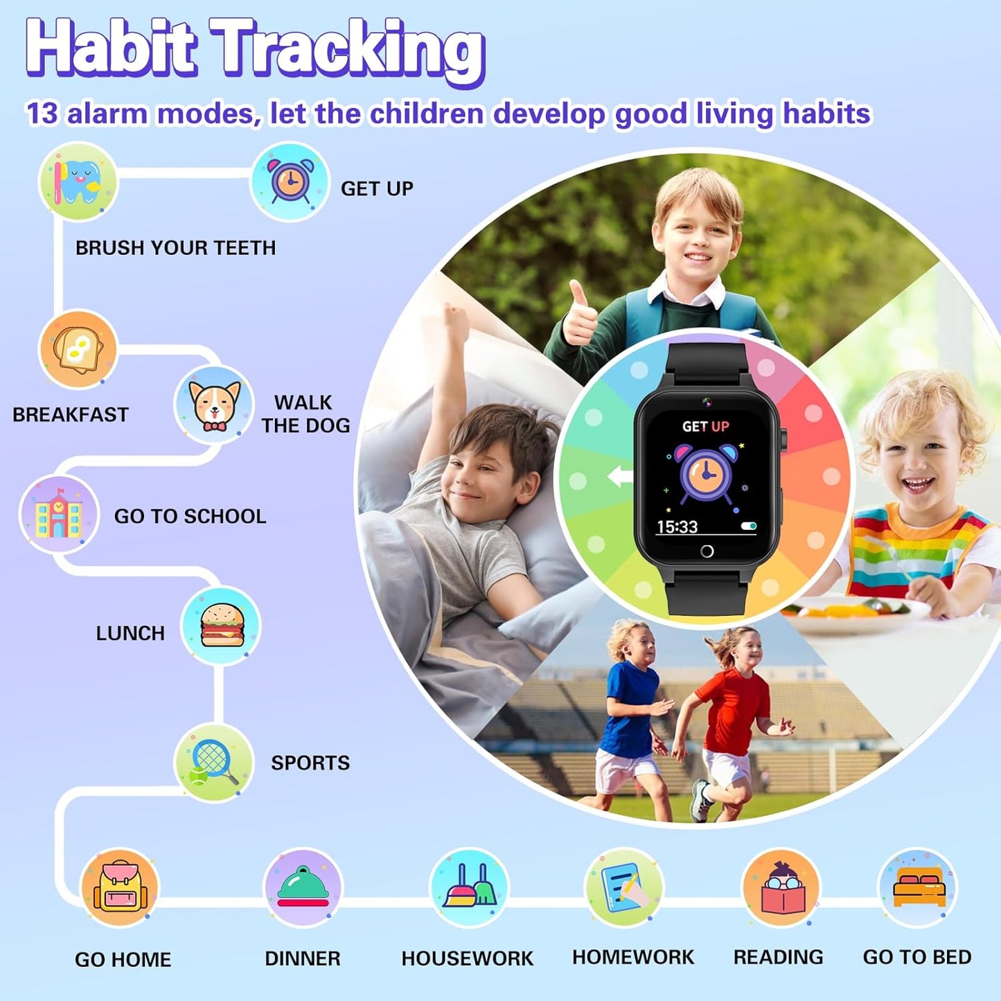 Vakzovy Kids Smart Watch for Kids with 26 Puzzle Games HD Camera MP3 Player Audiobook Video Pedometer Habit Tracking Learn Card Christmas Kid Smart Watch Boys Gift for 5-12 Year Old Toys