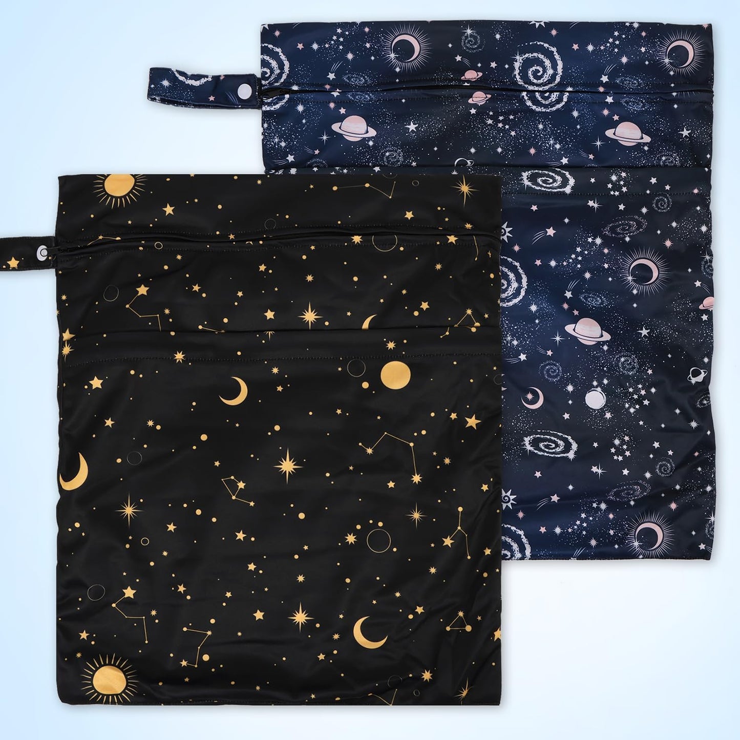 2pcs Travel Waterproof Laundry Bag, Cloth Diaper Wet Dry Bags with Handle & 2 Zipper Pockets, Reusable Washable Dirty Clothes Bag for Baby Adult Travelling Hanging, Bathing Beach Pool Daycare