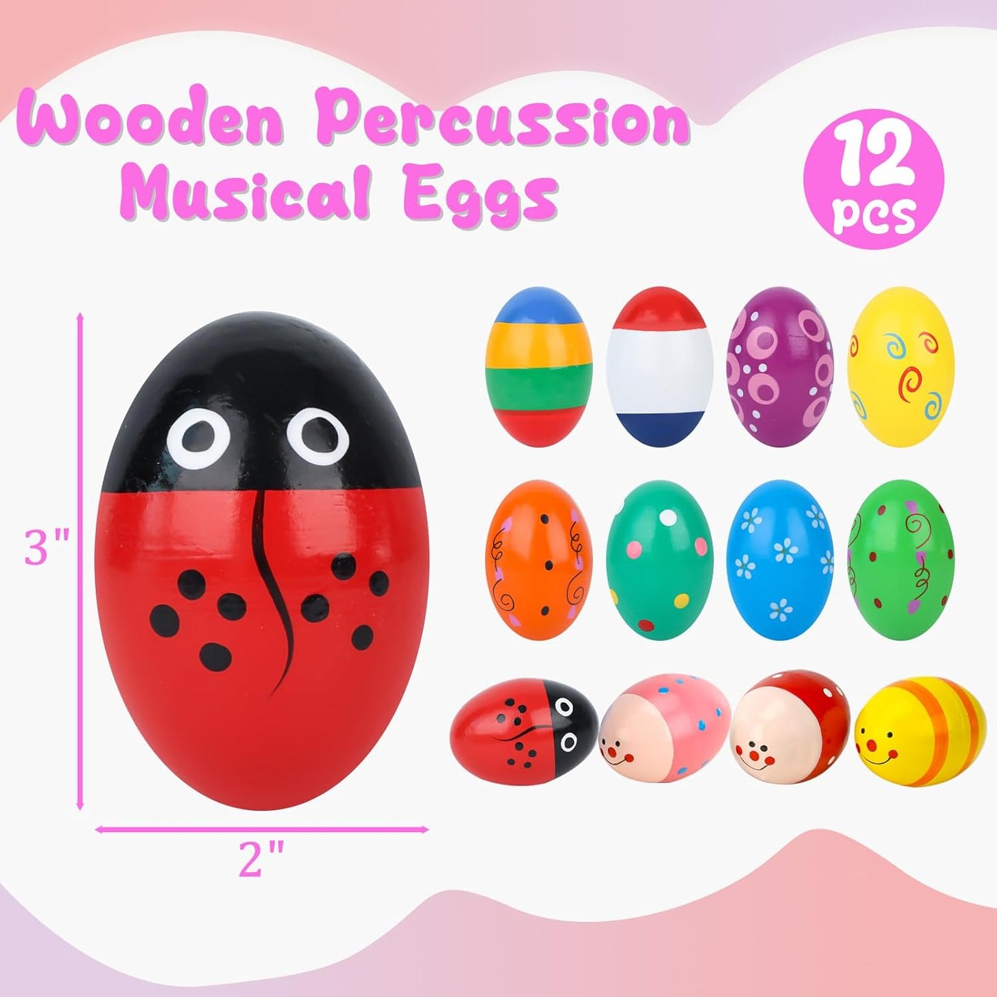 POPLAY 12PCS Wooden Percussion Musical Eggs Maracas Egg Shakers for Party Favors Classroom Prize Supplies Musical Instrument