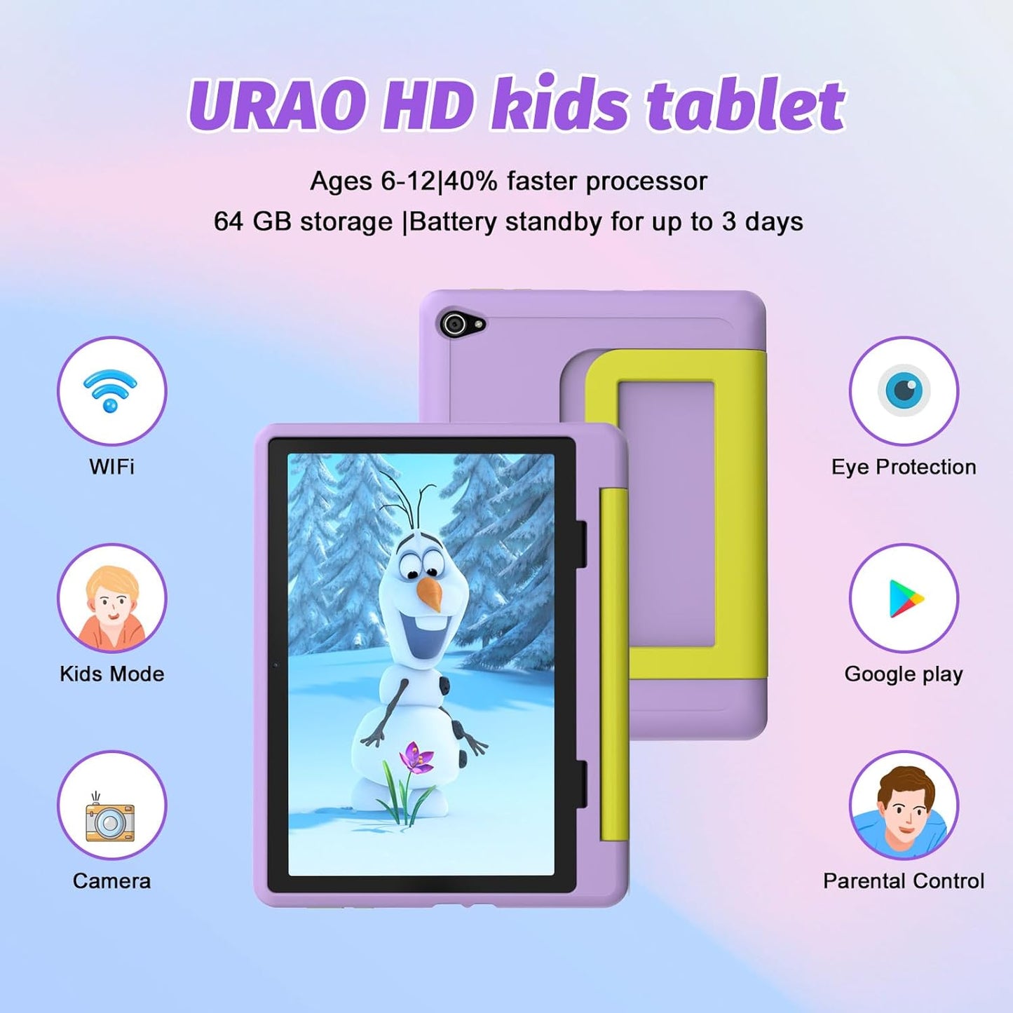 Kids Tablet, Android 14 Tablet for Kids 10 inch Octa-Core with Case, 64GB 1TB TF Card Expandable for Toddler Children, Parental Control, Dual Camera, WiFi,Gift