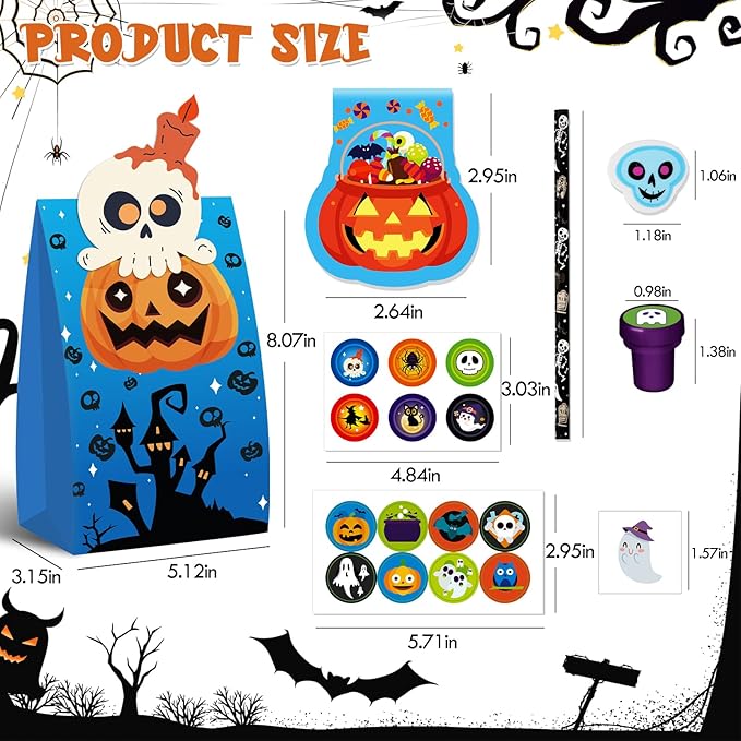 Halloween Party Favors for Kids,192pcs Halloween Stationery gift kit,Halloween Miniatures Prizes,Trick or Treat Goodie Bag Fillers including Notepad, Stamper, Sticker, Pencil, Eraser, Tattoo sticker