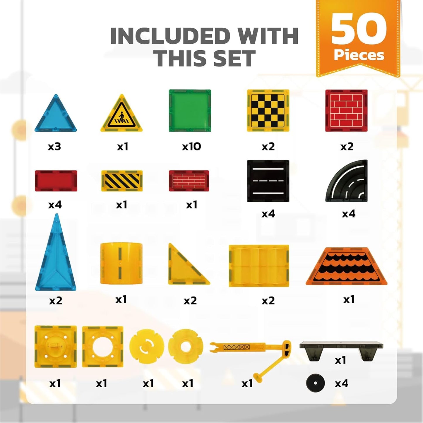 Magnetic Tiles Builder Construction Set, Magnetic Tiles Road Cars Set STEM Toys for Ages 3-8, Montessori Sensory Educational Magnet Toys for 3+ Year Old Boys and Girls Gifts