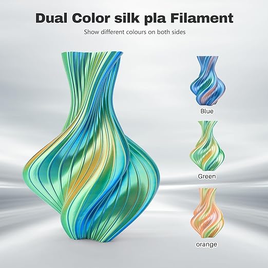 Silk PLA Filament 1.75mm Blue Orange Green Triple Color PLA 3D Printer Filament 3 in 1 Coextrusion 1KG Spool(2.2lbs) 3D Printing Filament Dimensional Accuracy +/- 0.03mm