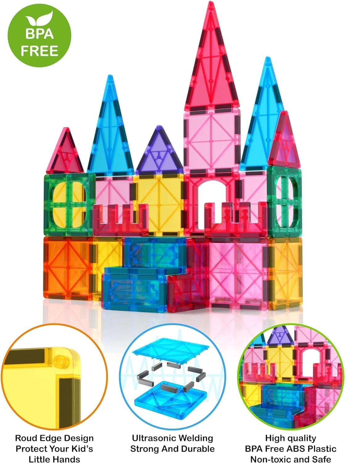 Jasonwell 57PCS Magnetic Tiles Building Blocks Set for Boys Girls Preschool Educational Magnet Construction Kit Stacking STEM Toys Christmas Birthday Gifts for Kids Toddlers 3 4 5 6 7 8 9 + Year Old