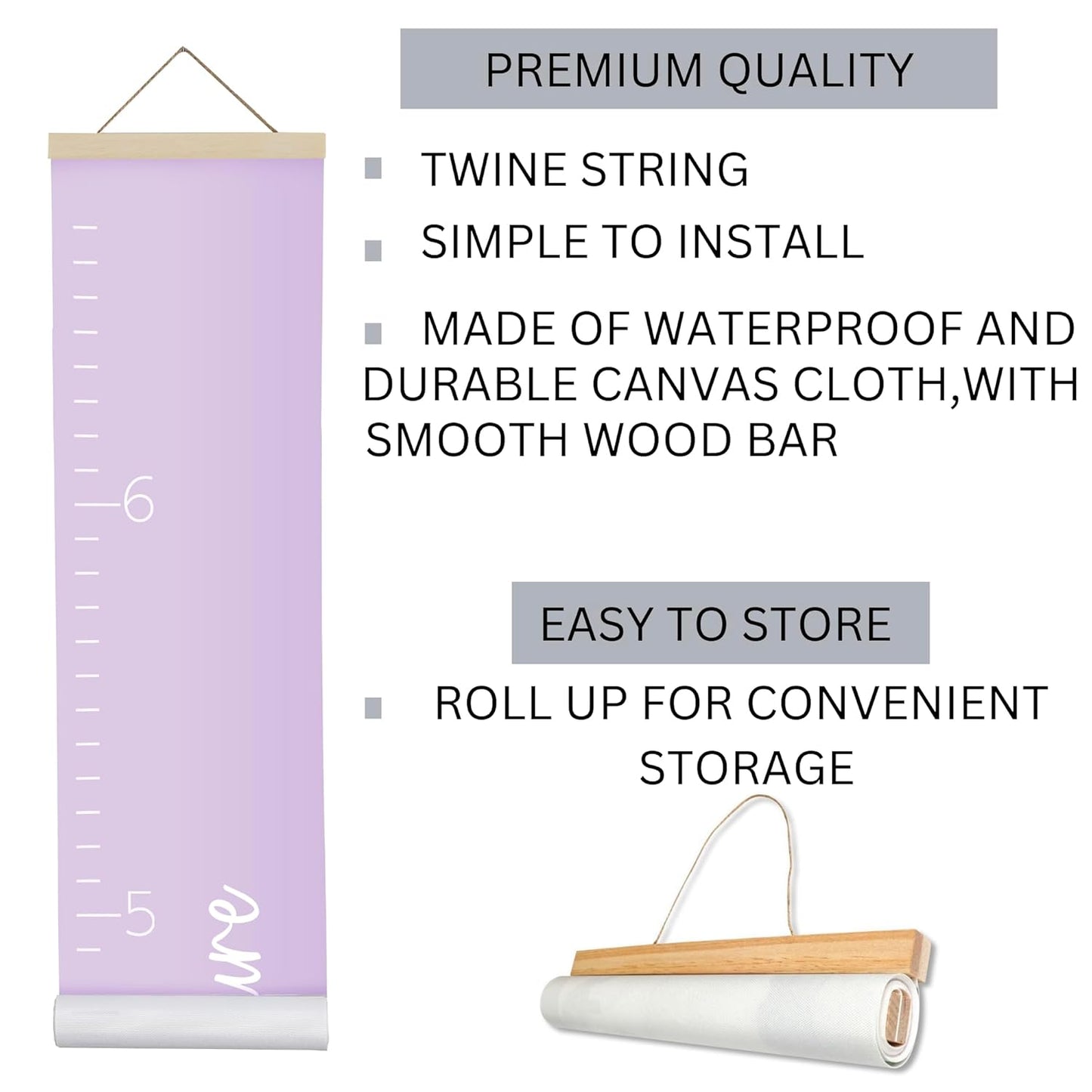 Morxy Canvas Growth Chart for Kids - Unisex Kids Room Wall Decor - Measuring Height Chart- Wall Tape with Height Chart for Kids (Canvas, Loved Beyond Measure - Purple)