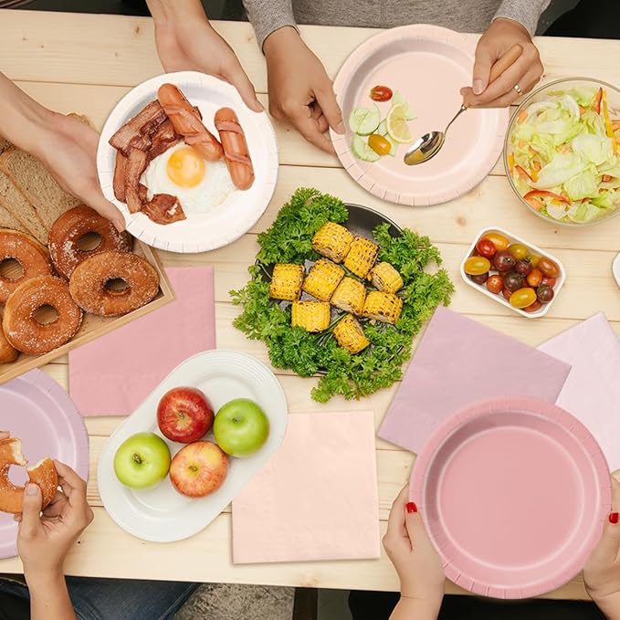 CMUSKO Pink Birthday Decorations - 60pcs Retro Dusty Pink Plates & Napkins Kit Boho Theme Tableware for Baby Shower,Wedding, Bridal Shower