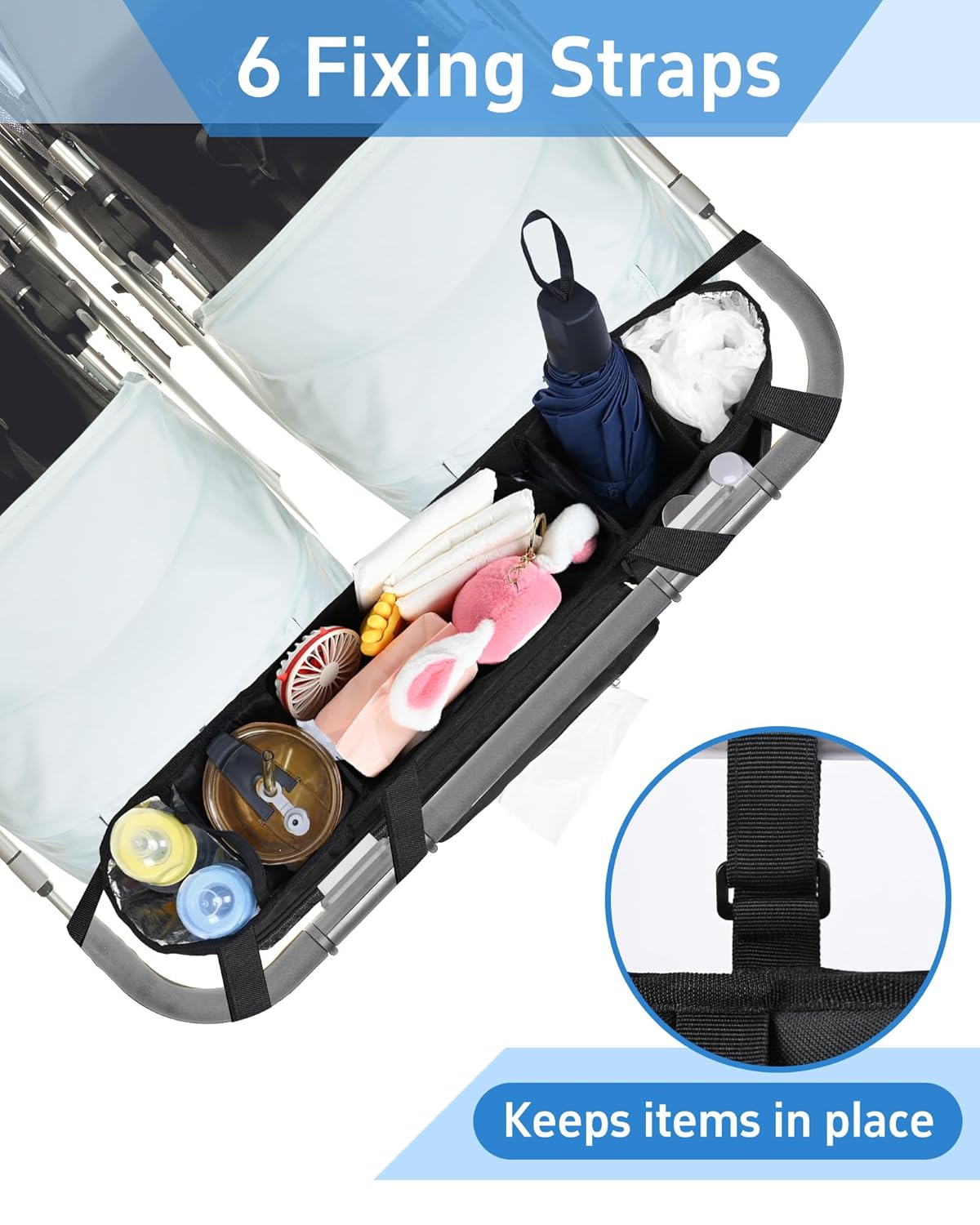 Double Stroller Organizer Compabitle for BOB Duallie and Baby Jogger City Mini GT2 with Cooler Bags, Compabitle for Baby Jogger Parent Console Double Stroller Organizer