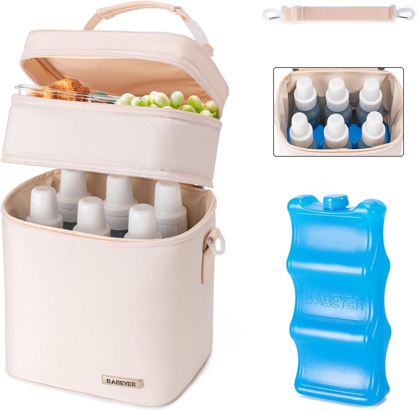 Breastmilk Cooler Bag with Ice Pack Fits 6 Baby Bottles Up to 9 Ounce