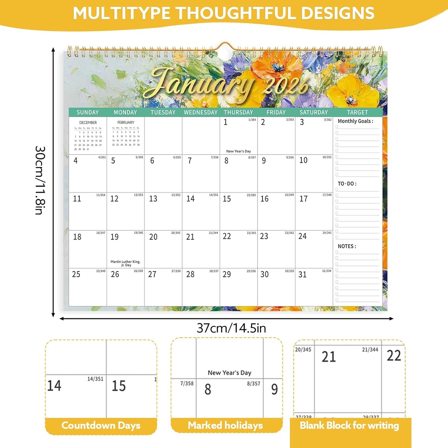 Wall Calendar 2026-2027, 18 Month Large Desk Calendar from January 2026 to June 2027 14.5" x 11.8" Monthly Calendar with Twin-Wire Binding for Home Office Planning Organisers, Oil Painting Style