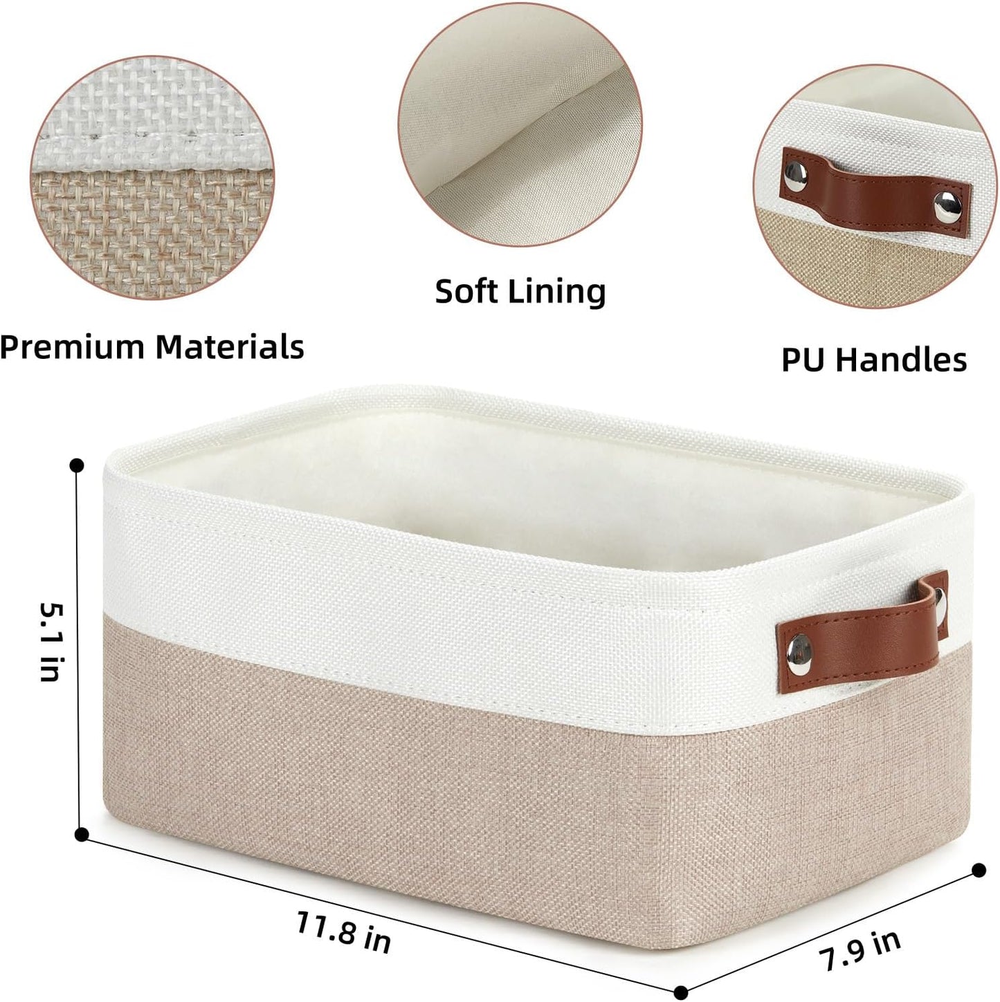 DULLEMELO Collapsible Fabric Storage Bins - Set of 2, 11.8x7.9x5.1 Inch, White & Khaki