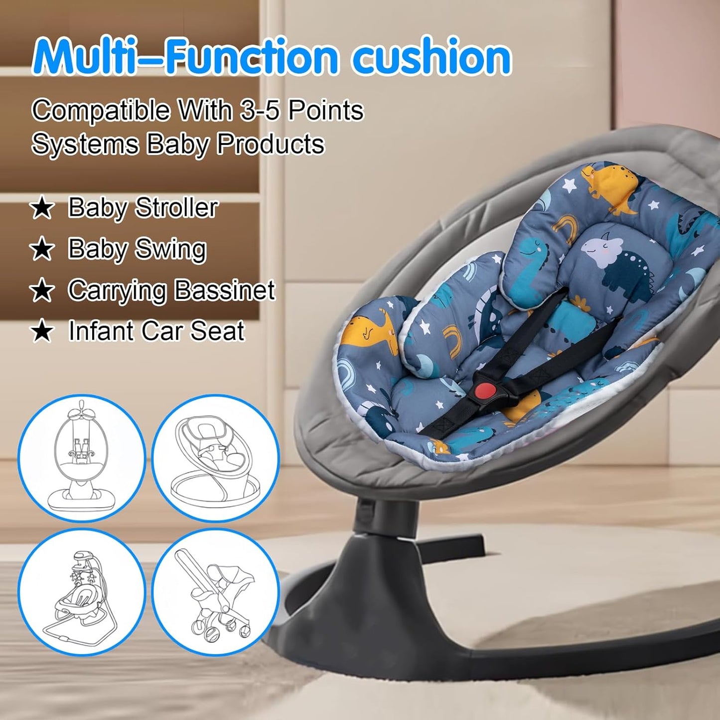 2 in 1 Infant Insert for Carseat, Newborn Car Seat Insert with 3D Mink Dot, Soft Baby Car Seat Head Support for Boys Girls, Breathable Car Seat Cushion for Baby, Stroller Cushion for Swing, Bouncer