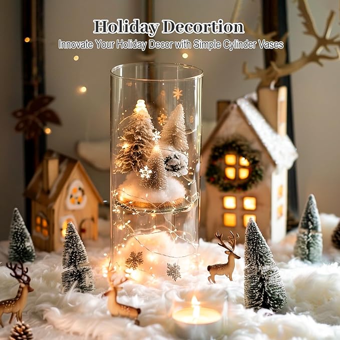 12 PCS Clear Cylinder Vases for Centerpieces | 4, 6, 8,10 Inch Tall Flower Vase for Wedding Decorations, Clear Floating Candle Vases in Bulk, Hurricane Candle Holders for Table, Home Décor