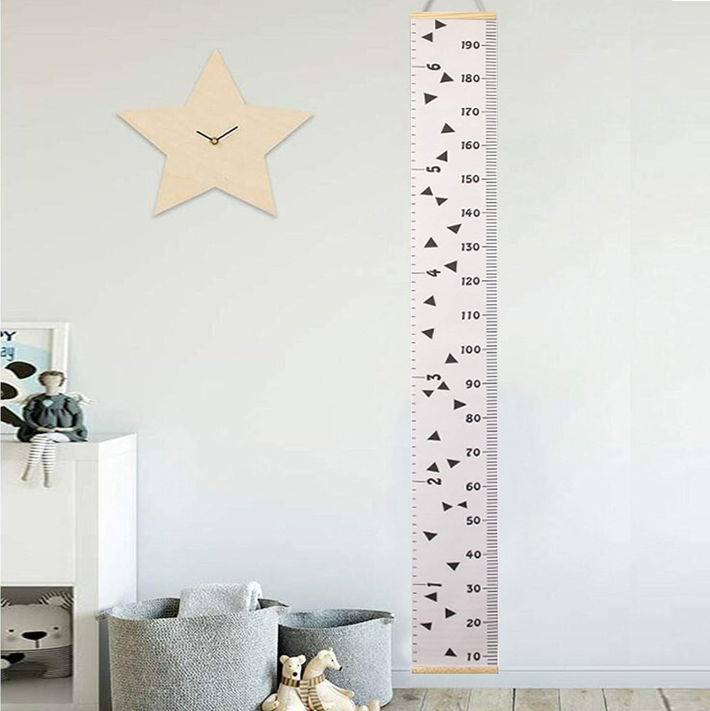 Kids Growth Chart, Wood Frame Fabric Canvas Height Measurement Ruler from Baby to Adult for Child's Room Decoration 7.9 x 79in (7.9 x 79in, Triange)