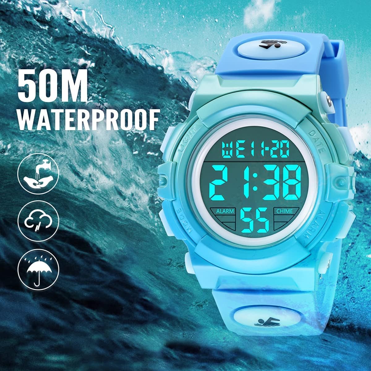 Kids Watch,Boys Watch for 3-15 Year Old Boys,Digital Sport Outdoor Multifunctional Chronograph LED 50 M Waterproof Alarm Calendar Analog Watch for Children with Silicone Band,Kids Gift