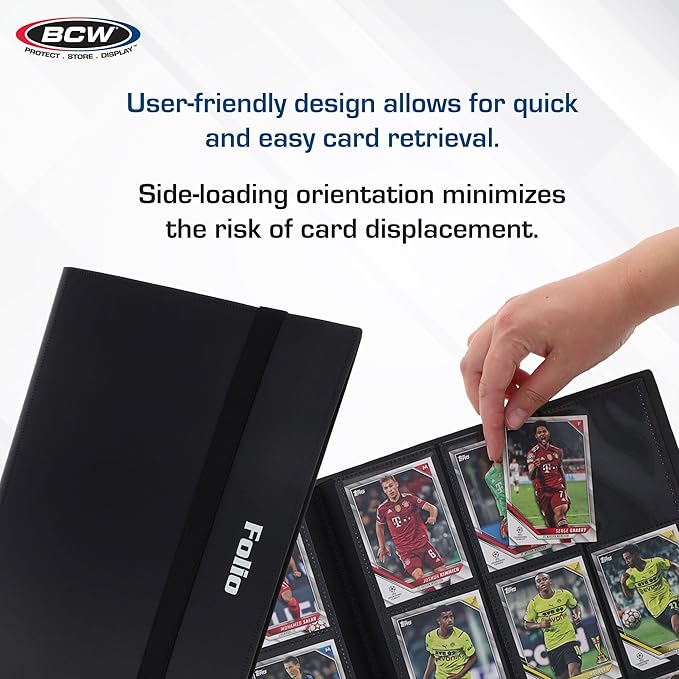 BCW Basics Folio 9-Pocket Card Album - Black | Archival Safe, Side-Loading Binder | Premium Storage Solution for Trading Cards, Sports Cards, and More | 360-Card Capacity