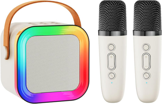 Mini Karaoke Machine Speaker for Kids Adults,Portable Bluetooth with 2 Wireless Microphones,Christmas Birthday Gifts Toys Girls Boys Ages 4, 5, 6,7, 8,9,10,11,12+ Years Old Toddler (Off-White - 2 Mic)