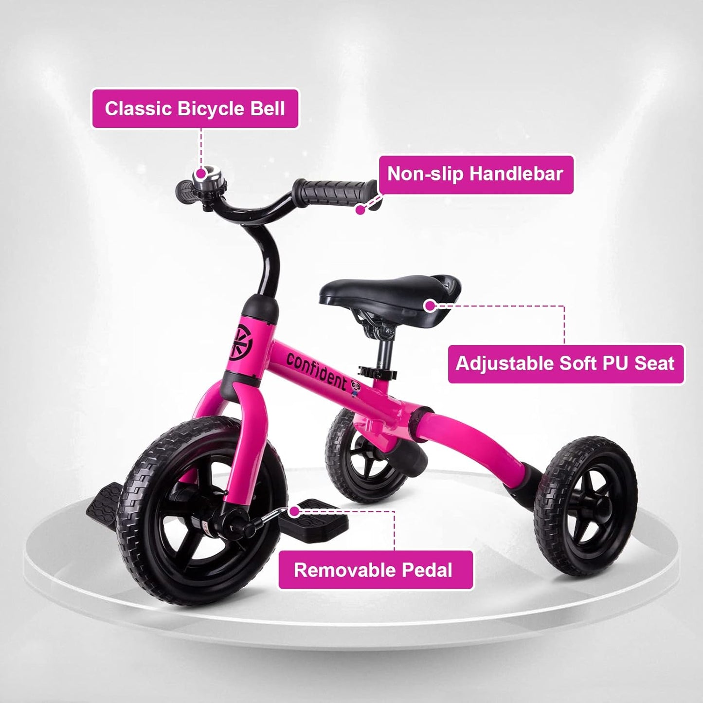 Ancaixin 3 in 1 Toddler Tricycles for 2-5 Years Old Girls and Boys with Adjustable Seat Detachable Pedal and Bell | Foldable Baby Balance Bike Riding Toys | Kids Birthday Christmas New Year Gift Pink