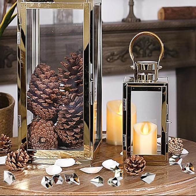 HappyFiller Silver Fake Ice Rocks Cubes Acrylic Gems Treasure Gemstones for Vase Fillers,Wedding Table Scatters,Crafts,Christmas Home Decorations,13 OZ