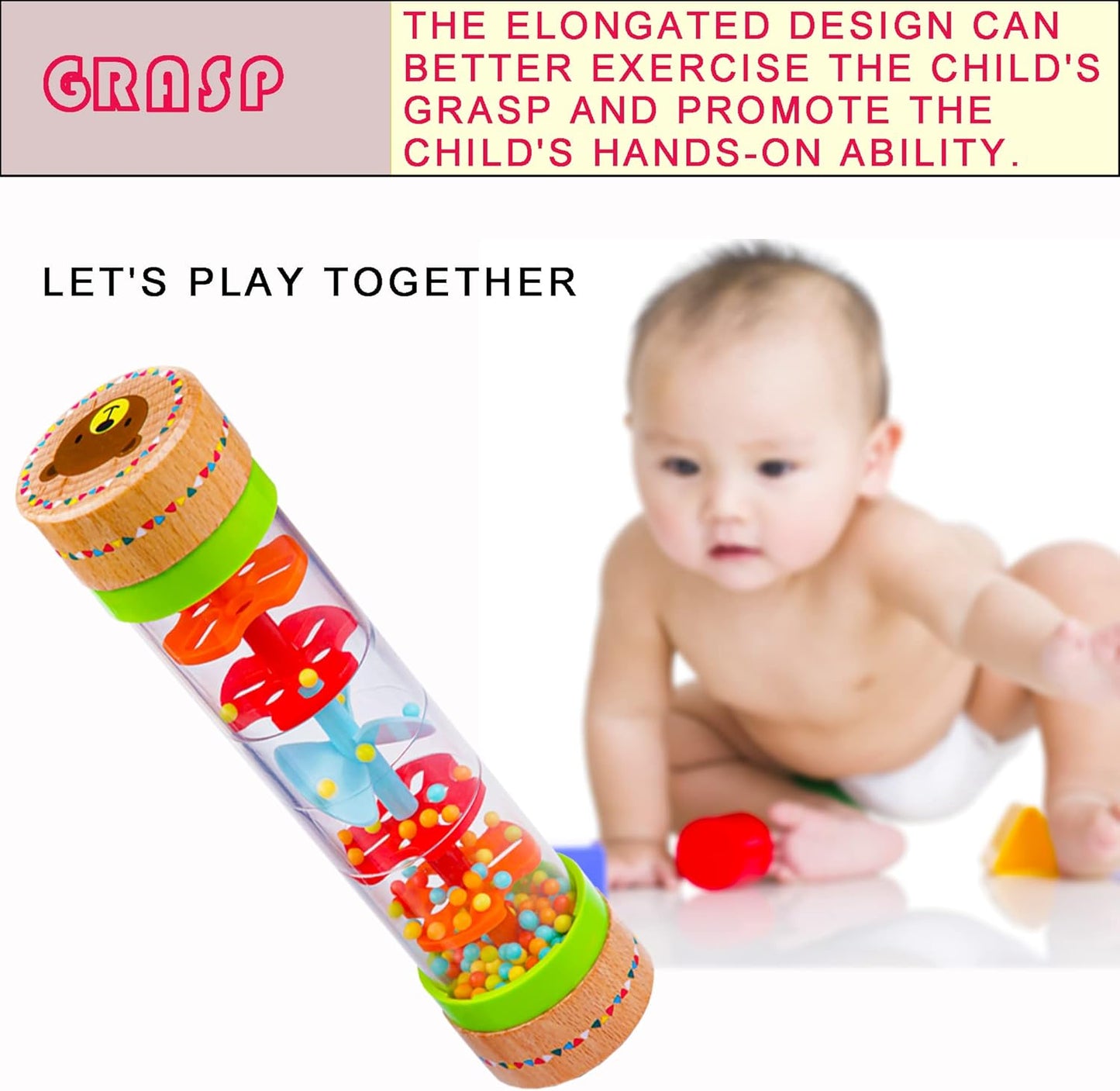 BIUWING Rainmaker Rain Sticks, Mini Wooden Musical Shake, Beaded Raindrops - Turn Over and Watch The Colorful Beads Flow Down The Tube as It Creates The Soothing Sound of Rain