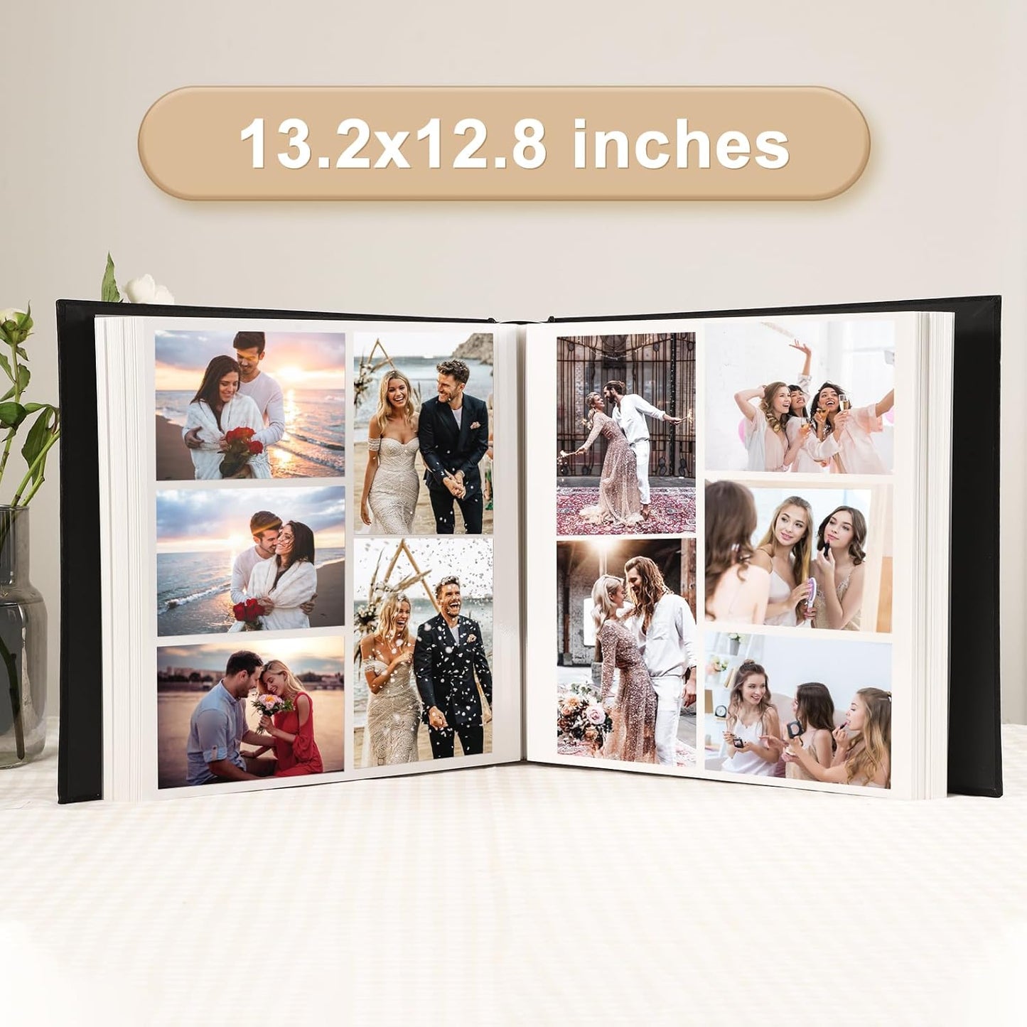 Photo Album Self Adhesive Pages Scrapbook Magnetic Photo Albums for 4x6 5x7 8x10 Pictures Sticky Pages Books for Baby Family Wedding 13.2x12.8 Green 40 Pages