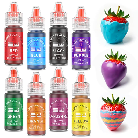 Oil Based Food Coloring for Chocolate 8 Colors Oil Edible Food Dye Set for Sugar Candy Melts Oil Royal Icing Dye for Backing Cookies Fondant Food Grade Color for Cake Decorating - 0.25 Fl. Oz/Bottles