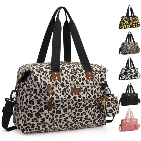 Diaper Bag Tote - Diaper Baby Bags with Pacifier Case, Shoulder Straps, Stroller Clips, Waterproof Large Mommy Maternity Travel Baby Bag for Mom and Dad, Leopard, Medium