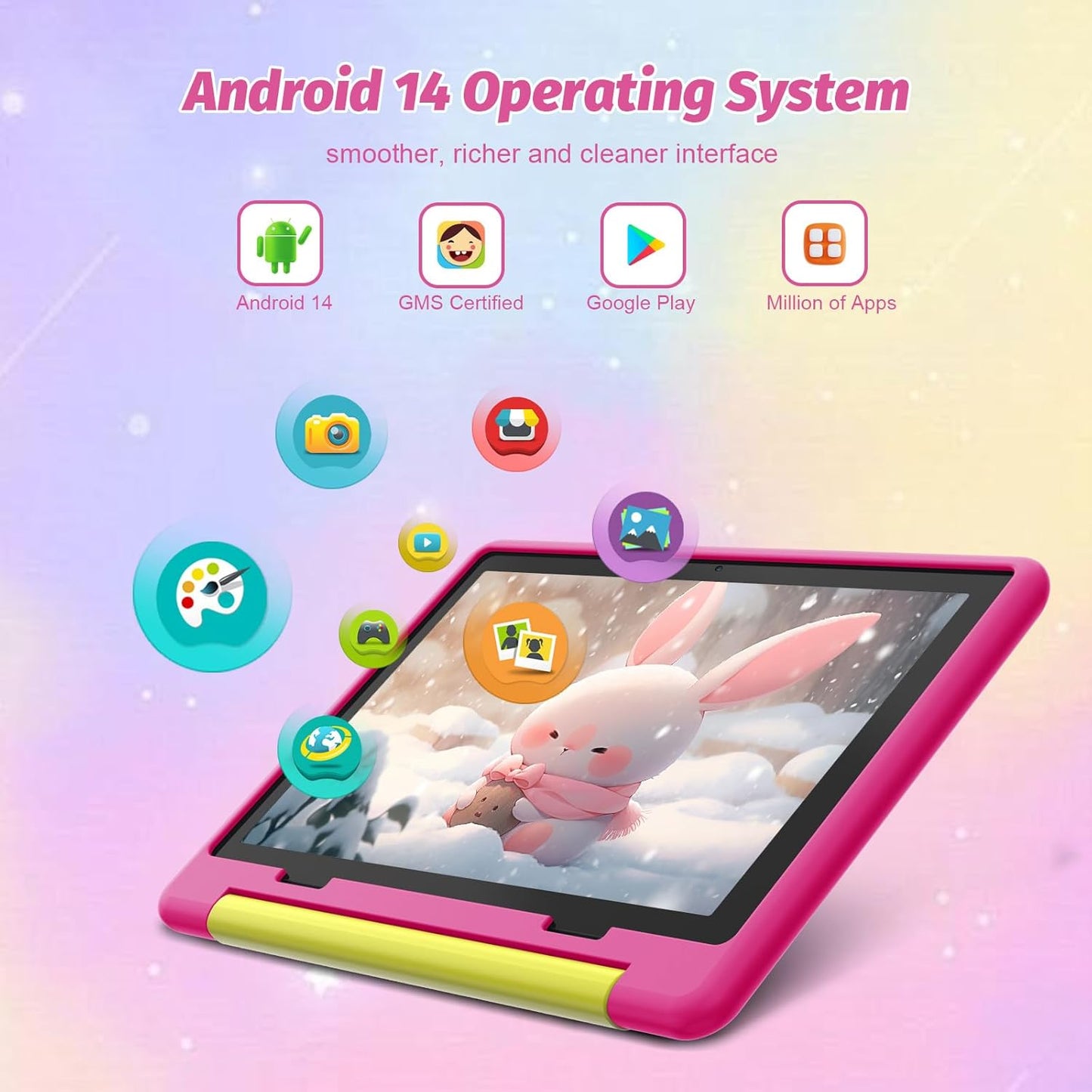 Kids Tablet 10 Inch Android 14 Tablet for Kids Ages 3-12, Octa-Core with Case, Parental Controls,14GB+64GB Storage (TF Expand 1TB), 5G WiFi, BT5.3, Pink