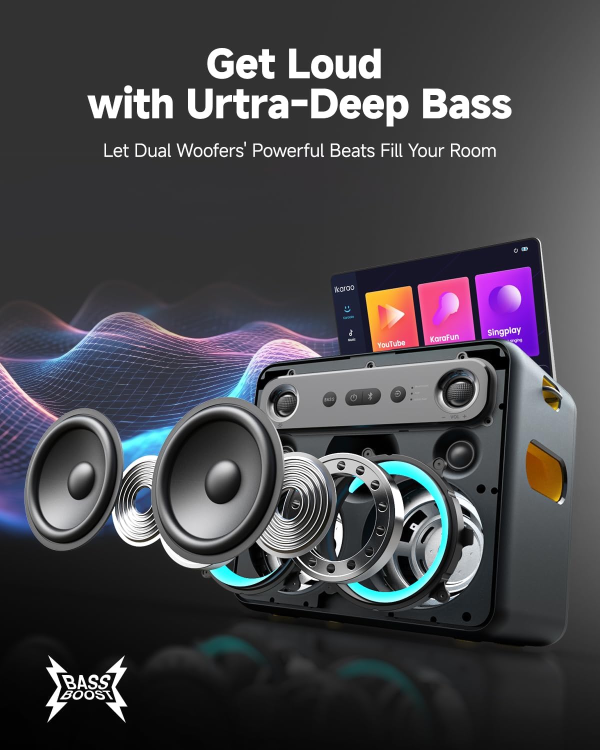 Smart Karaoke Machine for Adults - with Lyrics Display, 64GB Karaoke Tablet, 2 Wireless Mics, Professional Karaoke System, 300W Peak Power, 4 DJ Lights, Karaoke Speaker for Any Occasion