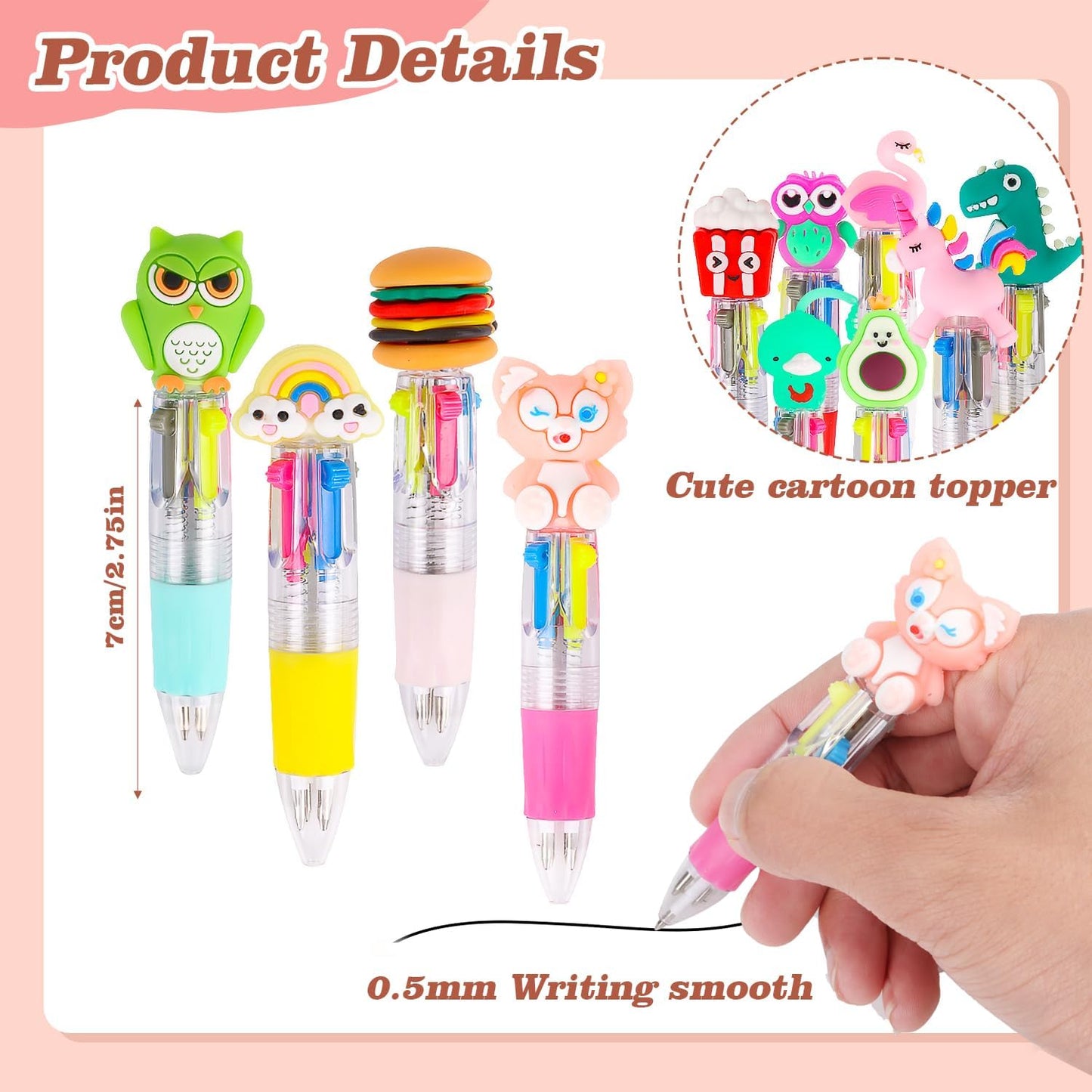 LOKIPA 30 PCS Multicolor Pen in One - 4-in-1 Cute Pens for Kids Mini Ballpoint Pens for Kids Birthday Gifts Classroom Prizes（Random Style）