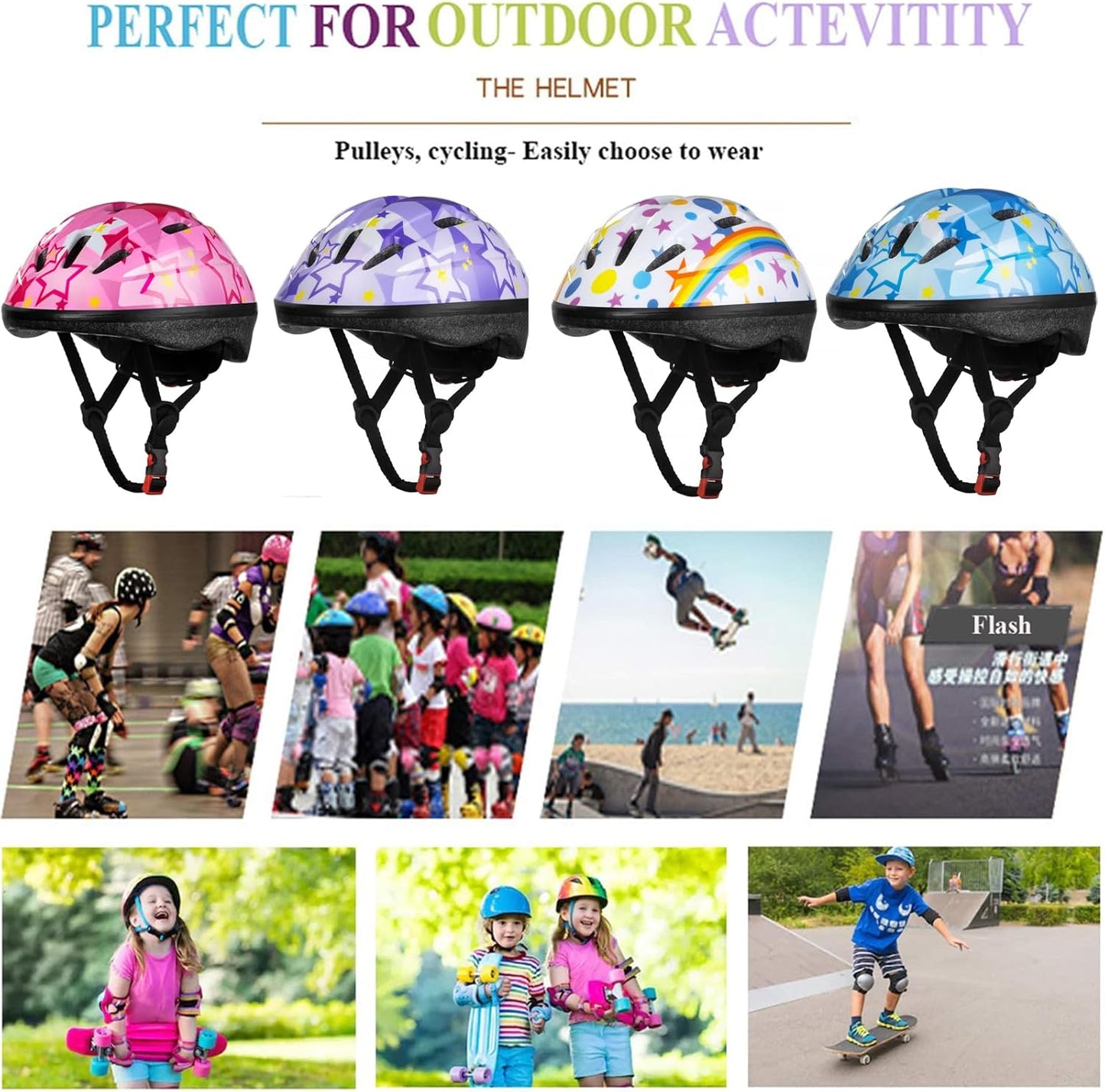 Kids Helmet Adjustable for Kids Ages 3-8 Years Old Boys Girls, Toddler Helmet with Protective Sports Gear Set Knee Elbow Pads Wrist Guards for Cycling Skateboard Scooter