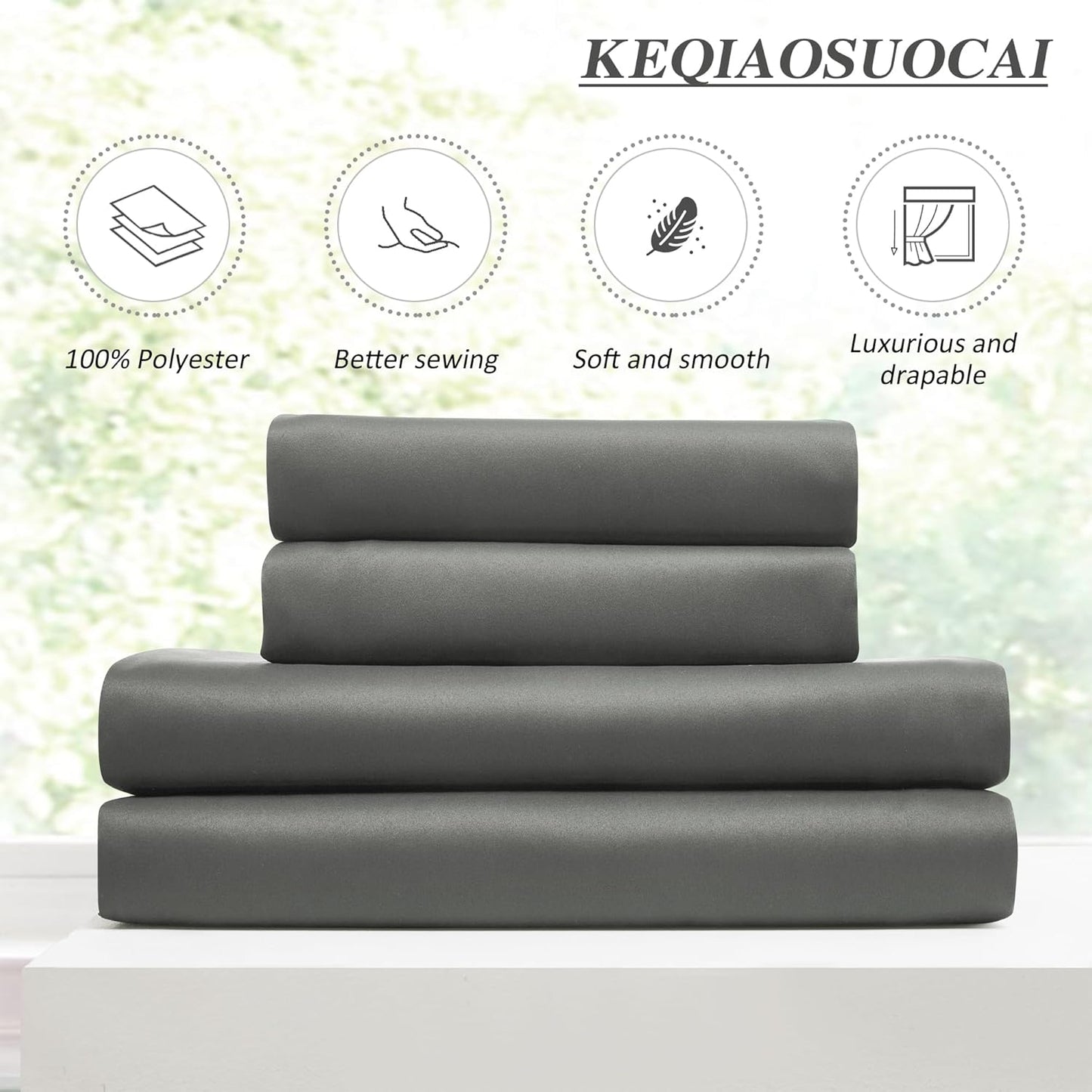 KEQIAOSUOCAI Blackout Pinch Pleated Curtains 90 Inches Long, Privacy Window Drapes for Living Room/Dining Room/Bedroom, 72 Inch Wide x 90 Inch Long,Grey Color, Pleat with Hooks, 2 Panels