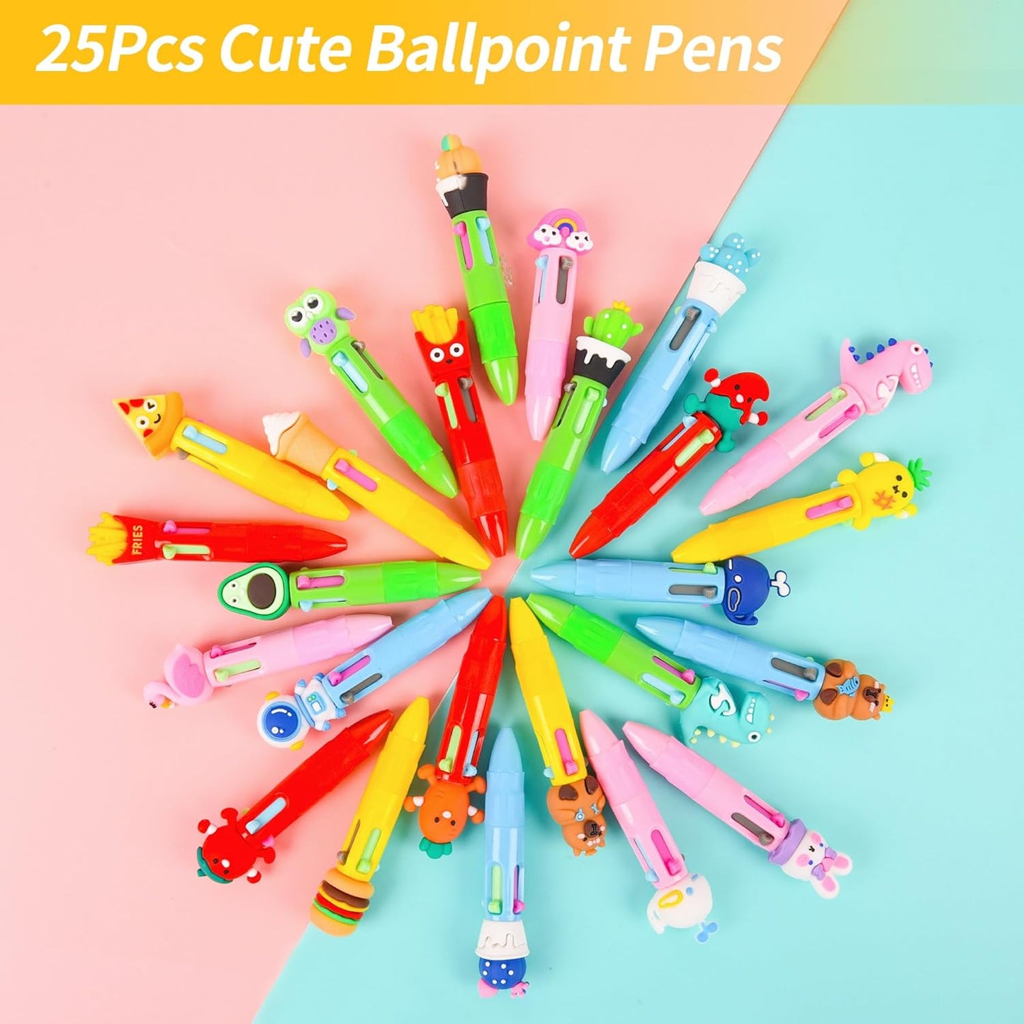 LiYiQ 25 PCS Multicolor Pen in One Fun 4-in-1 Cute Pens Bulk Kawaii Cool Ballpoint Pens for Kids Fun Gifts