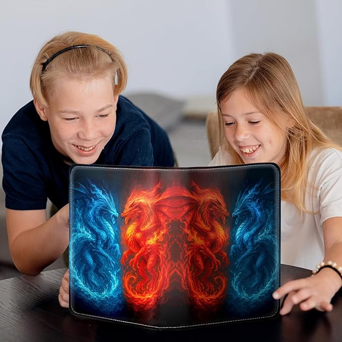 Dragon Design 9 Pocket Card Binder – Premium Trading Card Album Holds 720 Cards, PU Leather Zipper Case with 3-Ring Removable Pages – Perfect for MTG, TCG, Sports Cards, Gift for Collectors