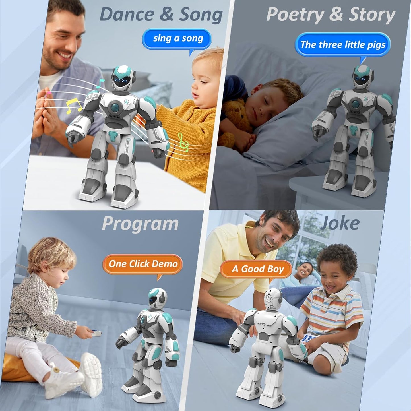 Robot Toys for Kids 6-8 with 10 Sports Cones, Smart Remote Control Robot can Auto-Demo Dance Music Story Poem, Kids Toys for Boys Age 6 7 8 Year Old Boys Gifts(Blue)